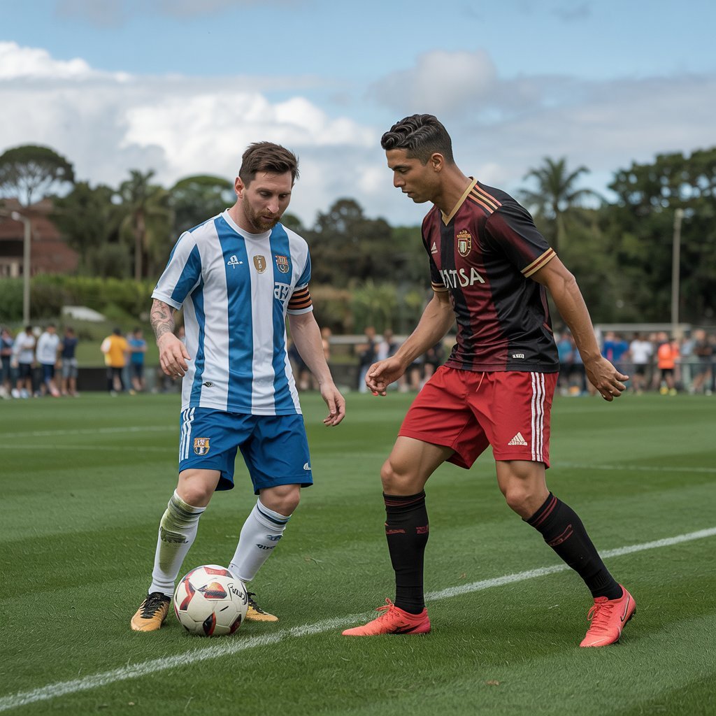 messi and ronaldo in a field