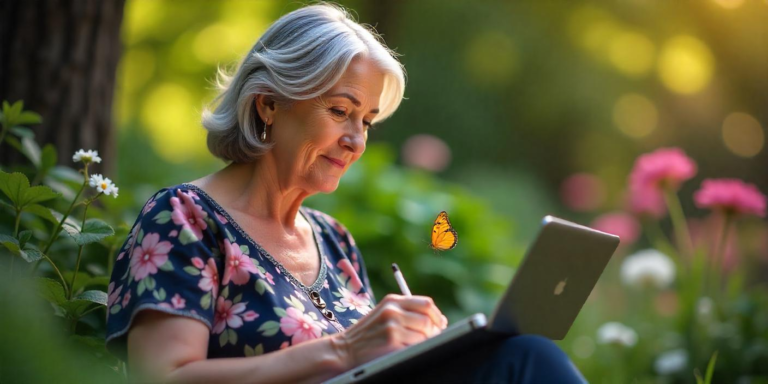 old woman learning online
